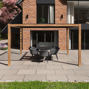 Aluminium Louvered Roof Garden Gazebo Pergola 4m x 4m Wood effect Frame