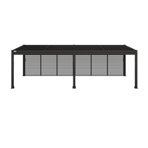 Aluminum Grey Pergola Gazebo with Louvered Roof 7.8m x 4m with 4 drop curtains and LED lights and Louvre Wall