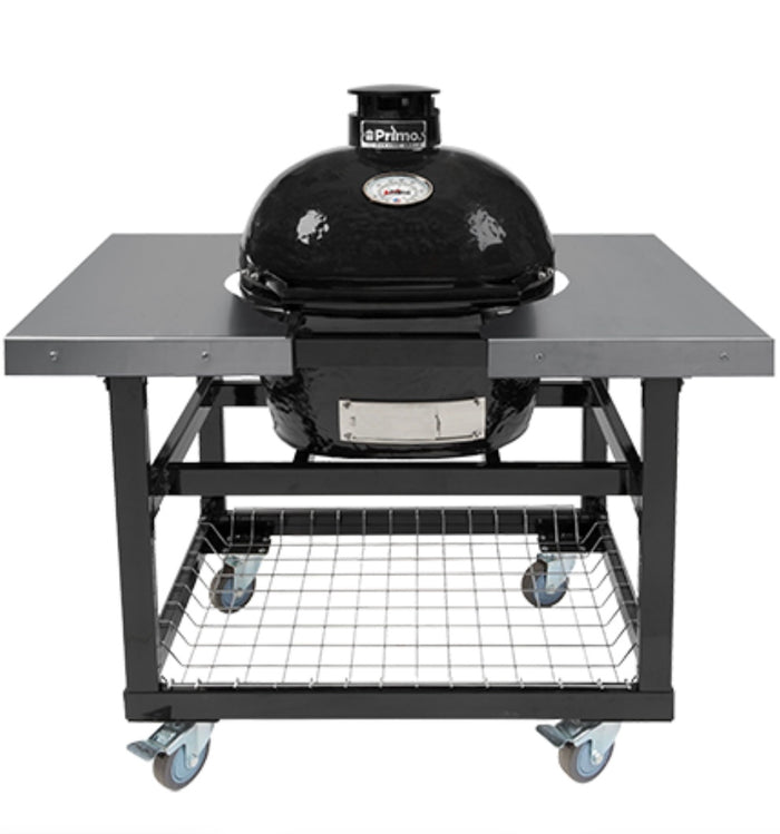 Primo JR200 Oval Ceramic Kamado BBQ Cart Model With Stainless Steel Side Shelves