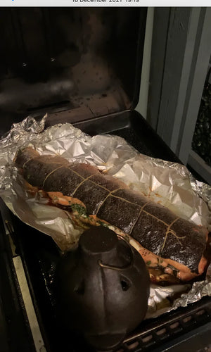 Traeger Ranger Pellet Grill - Smoked Whole Salmon with Roasted Garlic over Apple Pellets
