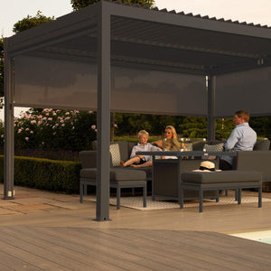 Copy of Aluminum Grey Pergola Gazebo with Louvered Roof 3m x 4m with 4 drop curtains and LED lights