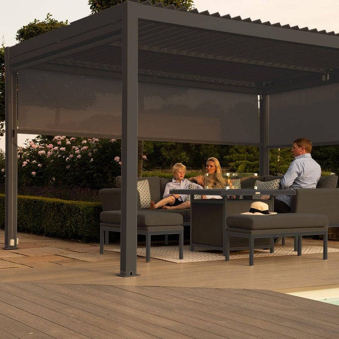 Aluminum Grey Pergola Gazebo with Louvered Roof 3m x 4m with 4 drop curtains and LED lights