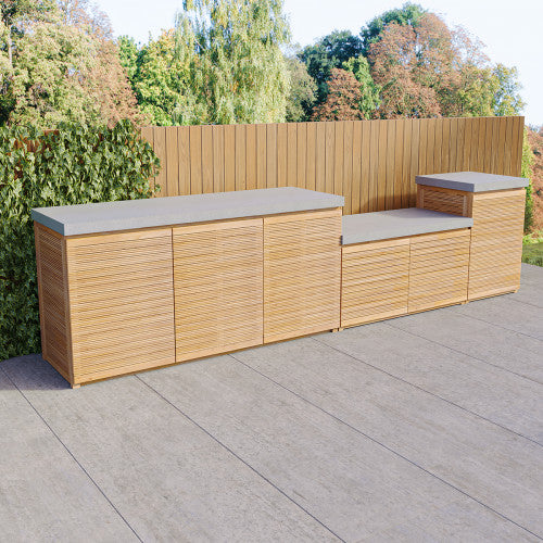 Bali Outdoor Kitchen storage units FSC Acacia wood with Wax Concrete worktop - Large Configuration