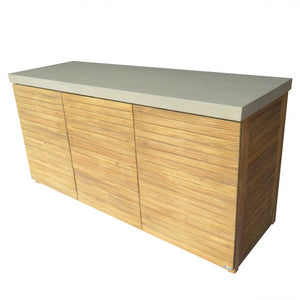 Bali Outdoor Kitchen storage units FSC Acacia wood with Wax Concrete worktop - Large Configuration