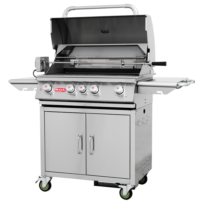 BULL ANGUS 5 Burner BBQ with Cart with Internal LIghts, Rear Rotisserie burner and Rotisserie KIT 44001CE Natural GAS (MAINS GAS)