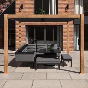Aluminum Wood Effect Pergola Gazebo with Louvered Roof 3m x 4m Frame