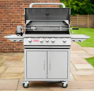 Bull ANGUS 4 Burner GAS BBQ on CART - PROPANE GAS> COMES WITH ROTIISSIERIE, Internal Lights and Rotissierie Kit. Commercial Grade suitable for COMMERCIAL USE 