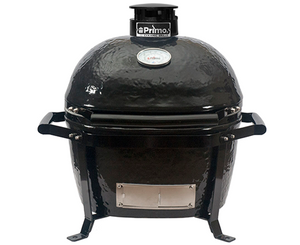 Primo Oval Junior 200 Ceramic Black Kamado BBQ with metal Cradle carrying system